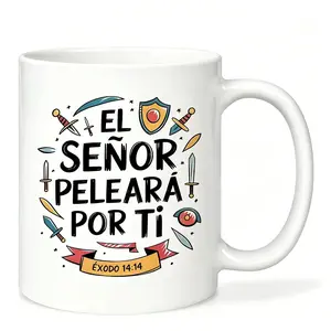 [Spanish Christian Mug] 1pc 'The Lord Will Fight for You Exodus 14:14' 11Oz Ceramic Mug | Spanish Bible Verse Design, Dishwasher Safe, Great Religious And Strength Gift