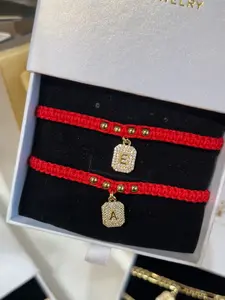 1 Bracelet: Red Initial Bracelet (Paved / adjustable) couple  bracelets