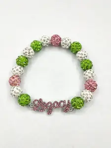 Greek Sorority Symbol Pink and Green Crystal Beaded Jewelry Bling Ivy Pendant Making Women Letter Bracelet