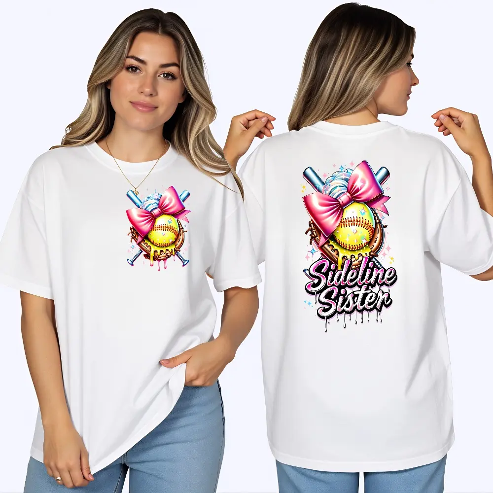 Bling Drippy Ball Shirt | Softball Dripping Pink Coquette Bow Shirt |   Sideline Sister Shirt | Ball Drip Sports Shirt 2 sided printing
