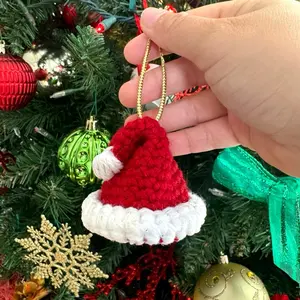 Handmade Crochet Santa Hat Ornament - Soft Lightweight Festive Charm for Christmas Tree Garlands Stockings Stocking Stuffer Gift Topper