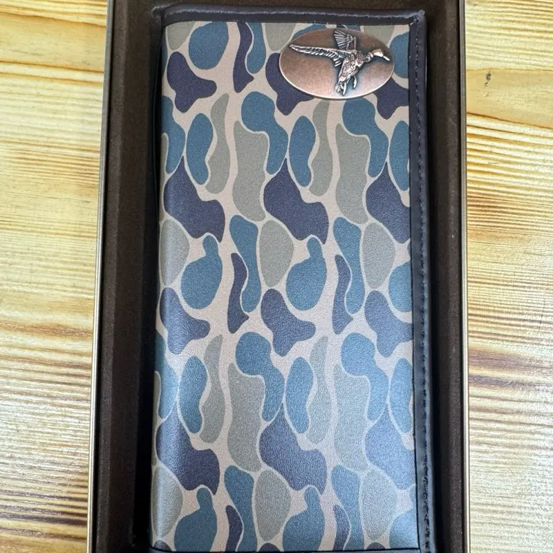 Zep Pro Old School Wallet with Blue Camouflage Design and Metal Emblem for Stylish Storage