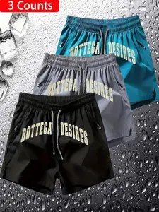 3-Pack Bottega Desires Quick-Dry Waterproof Sport Shorts, Elastic Waist with Zip Pockets, Breathable Lightweight Summer Shorts