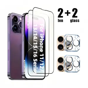4 IN 1 SET, Includes 2 Pack HD Edged Tempered Glass Screen Protectors with 2 Pack Camera Lens Protector, Dustproof Net, Scratch Resistant and Bubble Free for iPhone 16 Pro Max Plus/15/14/13/12/11/x Series