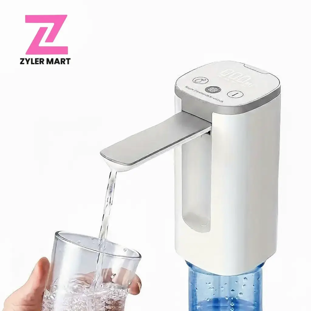 ZYLER Portable Smart Rechargeable Electric Water Jug Dispenser (1pc) - Digital Display, Compact, Bottled 3-5 Gal Universal, Battery-Powered, Outdoor-Travel Friendly Home Office Water Cooler