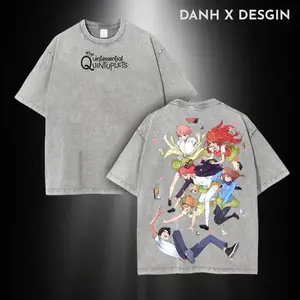 Nakano Quintuplets Oversized Washed Tee | Gotoubun Inspired Double-Sided Anime Graphic Shirt, Vintage Heavy Cotton Streetwear Top