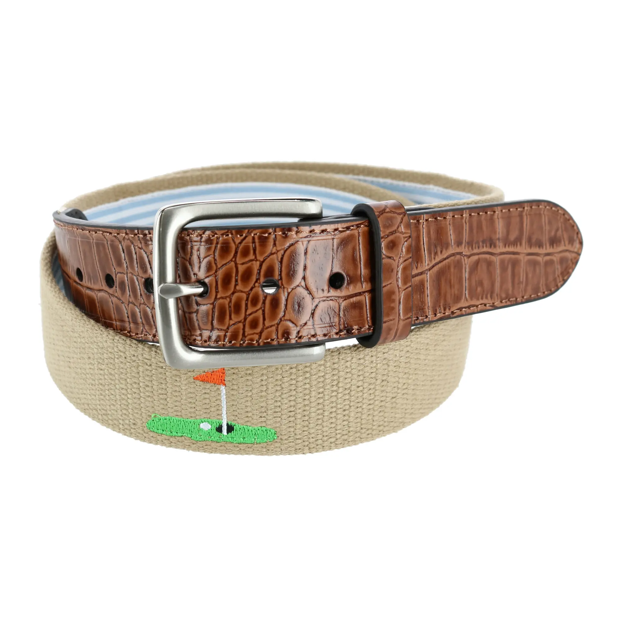 Greg Norman Men's Heavy Duty Genuine Leather Golf Belt with Croco Tabs and Embroidered Webbing, Genuine Leather Belt, Elegant Classic Buckle, Belt With Buckle, Design Leather Belts