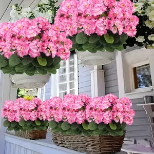 A Single Artificial Bright Pink Geranium with Features - This Bright Pink Artificial Flower Comes with Green Leaves, Making It Perfect for Indoor And Outdoor Decoration, Gardens, Patios, Home Center Decor, Weddings And Engagements