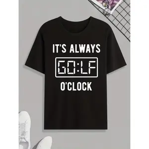 Always Golf Clock' Print T Shirt, Tees For Men, Casual Short Sleeve Tshirt For Summer Spring Fall, Tops As Gifts