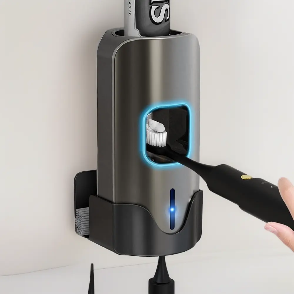 Wall-Mount Sensor Squeeze Toothpaste Dispenser - Food-Grade Silicone, Easy Disassembly, Multiple Gears, 3 Squeezing Volumes, Compatible with Most Tubes for Bathroom, Camping Use