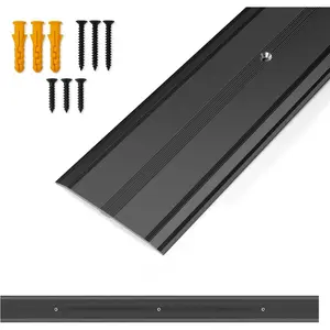 Aluminum Floor Transition Strip Metal Door Threshold, 36"L x 2.4"W 0.1"H Flat Profile for Carpet Vinyl Wood Tile Concrete Flooring Gaps, Modern Black Doorway Protector Decoration, 1pcs
