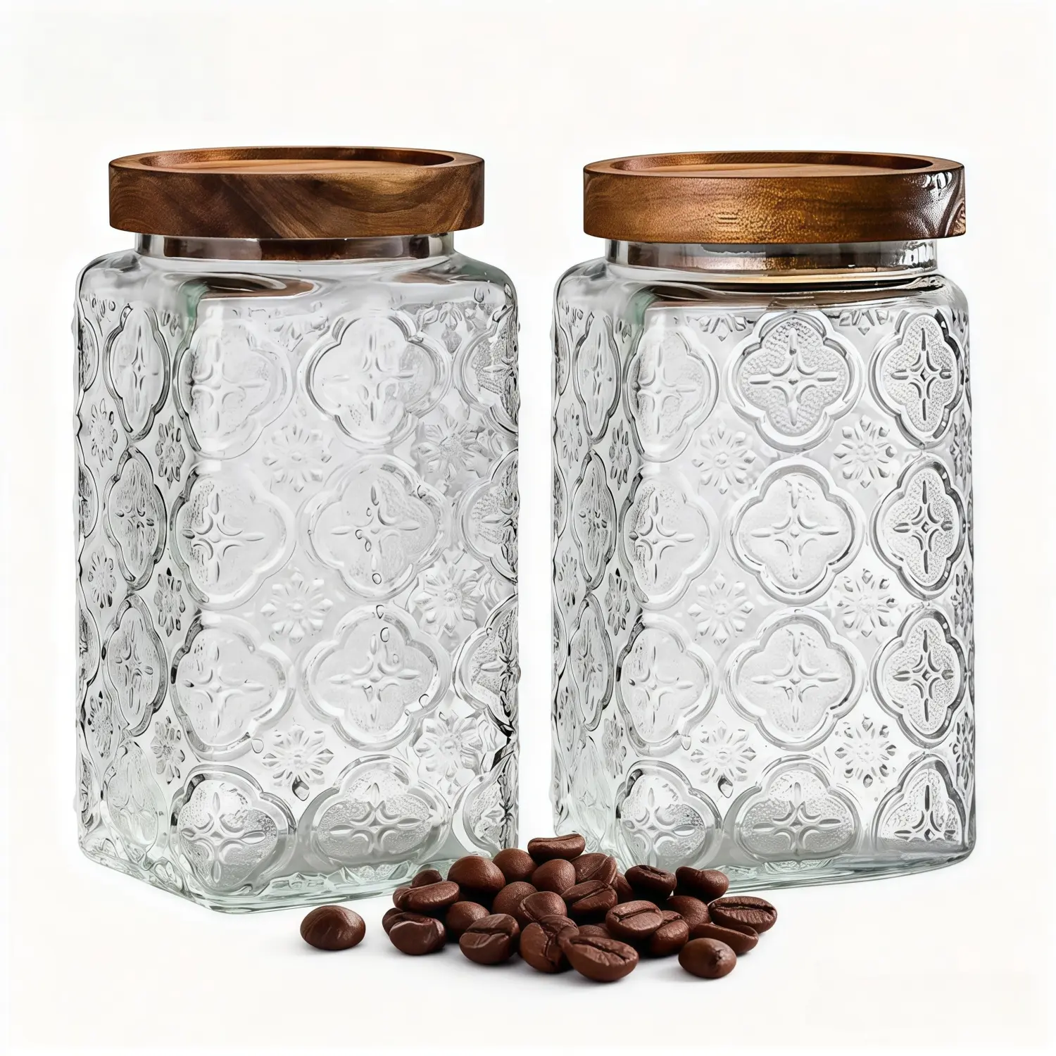 Arthink 33.8oz Vintage 1 Pack Glass Canister Storage Jar with Airtight Wooden Lid for Kitchen Counter Pantry Coffee Sugar Jars Transparent Borosilicate Glass  Sourdough Starter Jar - Thanksgiving tableware Christmas Gift Set Stock Up Valentine's Day gift