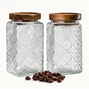 Arthink 33.8oz Vintage 1 Pack Glass Canister Storage Jar with Airtight Wooden Lid for Kitchen Counter Pantry Coffee Sugar Jars Transparent Borosilicate Glass  Sourdough Starter Jar - Thanksgiving tableware Christmas Gift Set Stock Up Valentine's Day gift