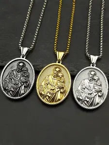 Christian Saint Joseph Baby Jesus Medal Pendant Necklace for Women Men Stainless Steel Gold Color Necklaces Amulet Gift