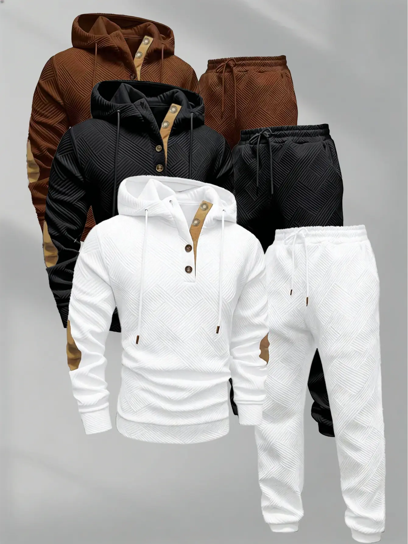3-piece men's casual fashion set knitted jacquard sportswear and pants two-piece set