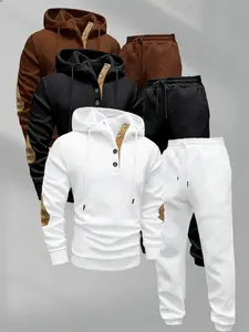 3-piece men's casual fashion set knitted jacquard sportswear and pants two-piece set