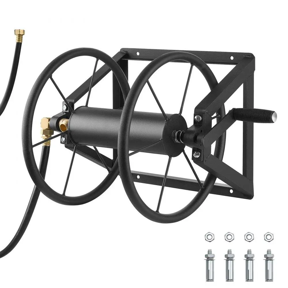 【DealsForYouDays】Heavy-Duty Corrosion and Rust-Resistant Wall Mounted Manual Garden Hose Holder, 200 ft Winder with Premium Brass Fittings, 5/8 in, 1/2 in, 3/4-11.5 External Threads, 5.02 ft Lead Hose for Home Improvement, Watering, Washing Car, Outdoor E