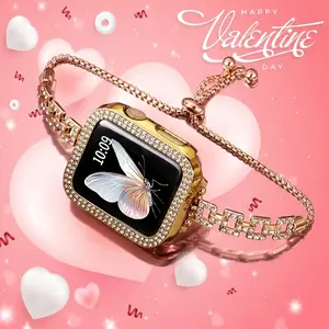 1PC Premium Metal Woman's Strap 38-49mm Fashion Cute Bling Metal Bracelet Adjustable Length for iWatch Ultra 1/2/3 SE Series 1-11 Rhinestone Inlaid Wristband Smartwatch Strap Daily Wear Holiday Gift Smart Watch Accessories Strap Only Watch Straps