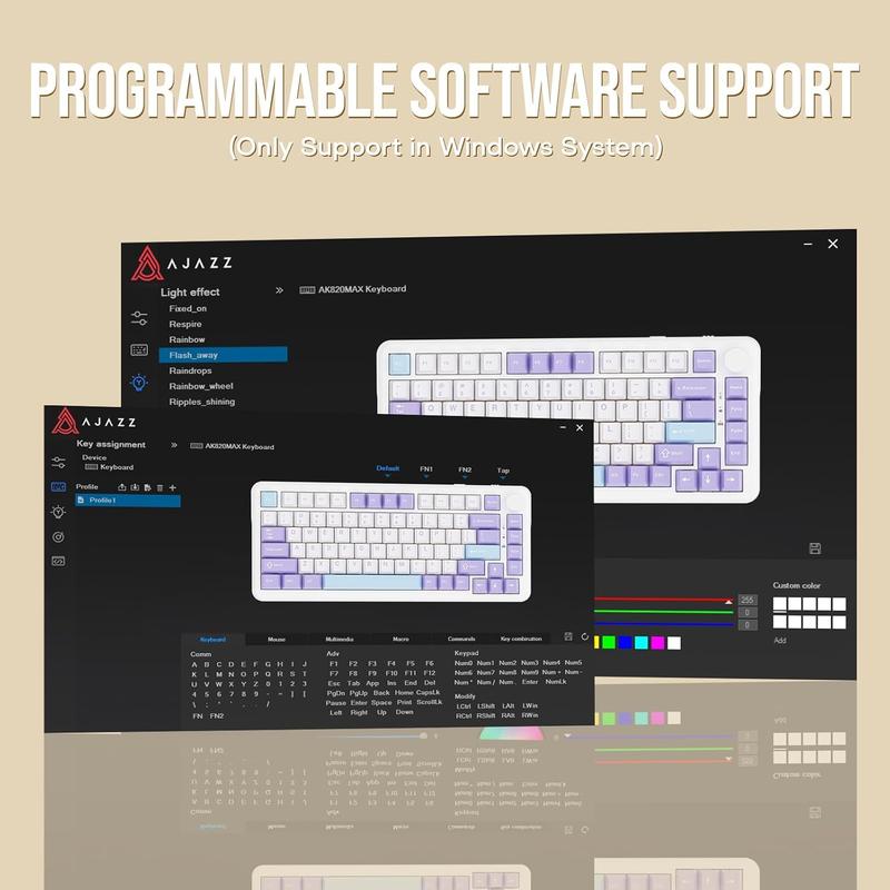 Ajazz AK820 Max Tri-Mode Mechanical Keyboard 2.4G Wireless Bluetooth USB-C 75% 82 Key Compact Layout 8000mAh Battery Hot-Swappable Gasket Mount PBT Keycaps RGB Backlit Metal Knob Fish Switch Grey Durable Keyboard Boyfriend Gift Valentine  keyboard