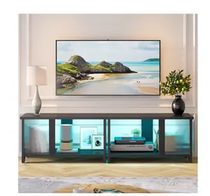 LED TV Stand for TVs up to 65'', Expandable Side by Side or Stacking TV Stand with Storage, Black