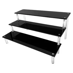 Riser Black Acrylic Shelf Riser 3 Tier Perfume Organizer Cologne Display Stand Large Cupcake Stand Shelf for Funko POP Desserts Holder Collection Cosmetic Products Tabletop Use 12"X8"X6"