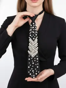 Shiny Pearl Tie for Women, Pre-Tied Tie Design Fashion Accessory, Perfect for Shirts, Ideal for Work, College, Parties, Gatherings