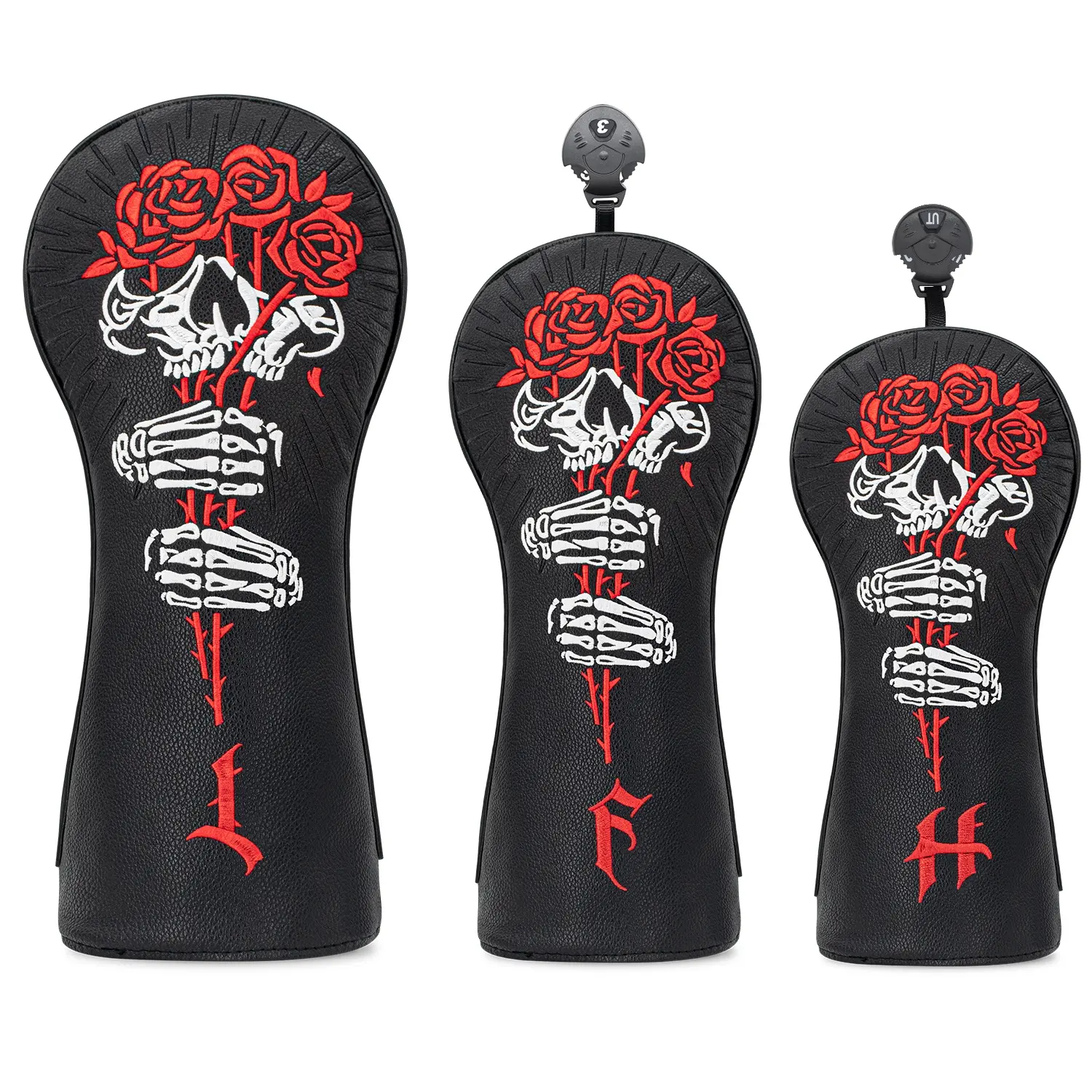 Skull + Rose Fun Design Style Golf Club Cover, Fashionable Golf Head Cover, Golf Fairway Wood Head Cover, Golf Accessories - 4pcs Driver/Fairway/Hybrid Golf Headcovers For Woods, Suitable For The Most Brands - The Best Choice For Gift Giving
