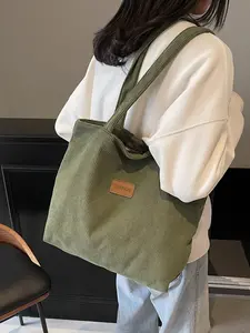 Women's Corduroy Shoulder Bag, Casual Large Capacity Fashion Handbag, Fixed Strap, Crossbody Tote Bag, Perfect for Travel Shopping Outdoors