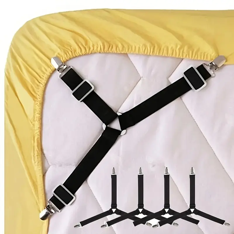 4pcs Anti-Slip Elastic Bed Sheet Holder Clips – Triangle Shape Straps with Tension Design, Simple and Versatile for Mattress Pads, Dorm Beds