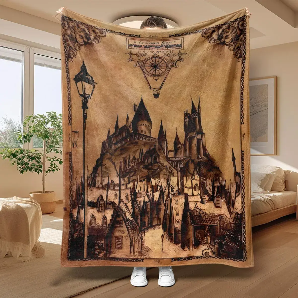 Vintage Hogwarts Castle Pattern Graphic Throw Blanket, 1 Count Soft Warm Comfortable Blanket for Home, Office, Travel - Bedding Home Decor Textile