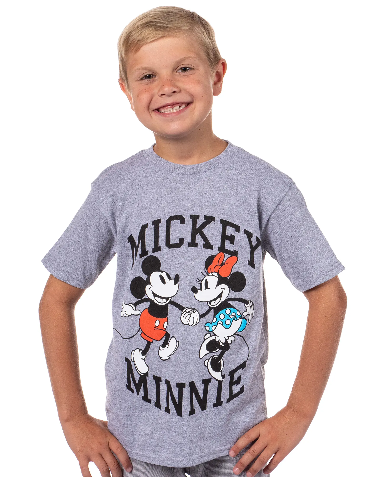 Disney Mickey Mouse Little Boys' Minnie And Mickey Holding Hands Heather Kids T-Shirt