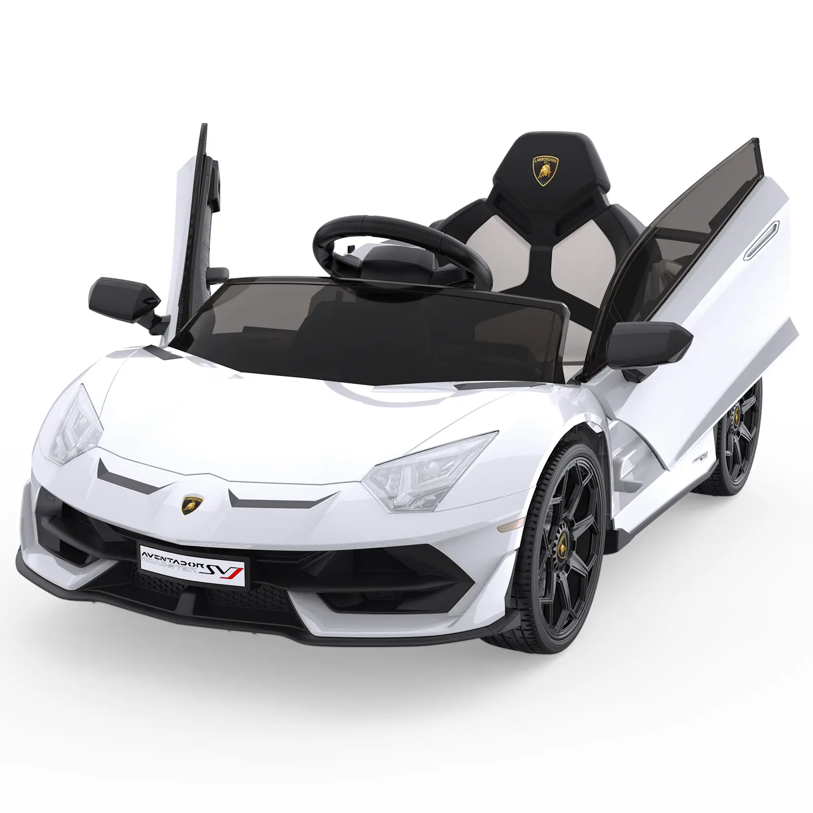 Licensed Lamborghini 12V White Battery-Powered Kids Ride-On Car - Power Wheels with Remote Control, Rechargeable Kart, LED Lights, Bluetooth Music, USB Port, Safe Plastic, 2H Playtime, for Ages 12+ 12 Years Above