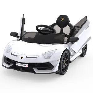 White 12V Licensed Lamborghini Kids Electric RideOn Car With Remote Control LED Lights And Sound System White Bluetooth Motorcycle