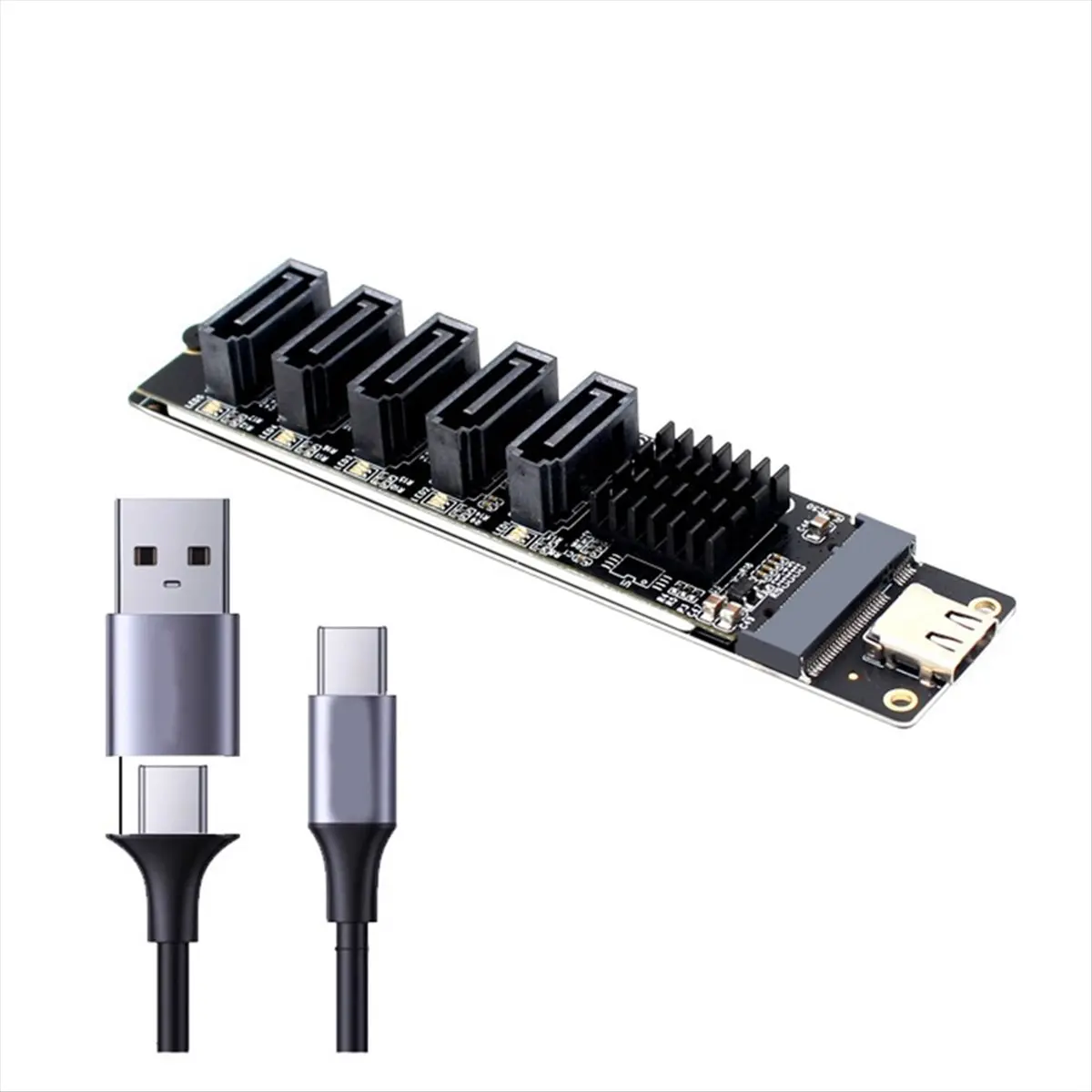 TYPE-C to SATA3.0 5 Ports Adapter Converter Card 6Gbps USB10G JM575+JMS580 for SATA SSD HDD Expansion, Windows, Linux, Expansion Card