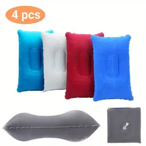 4-piece set of PVC plush inflatable pillows, suitable for travel, vacation, hiking, camping, napping, neck and waist support