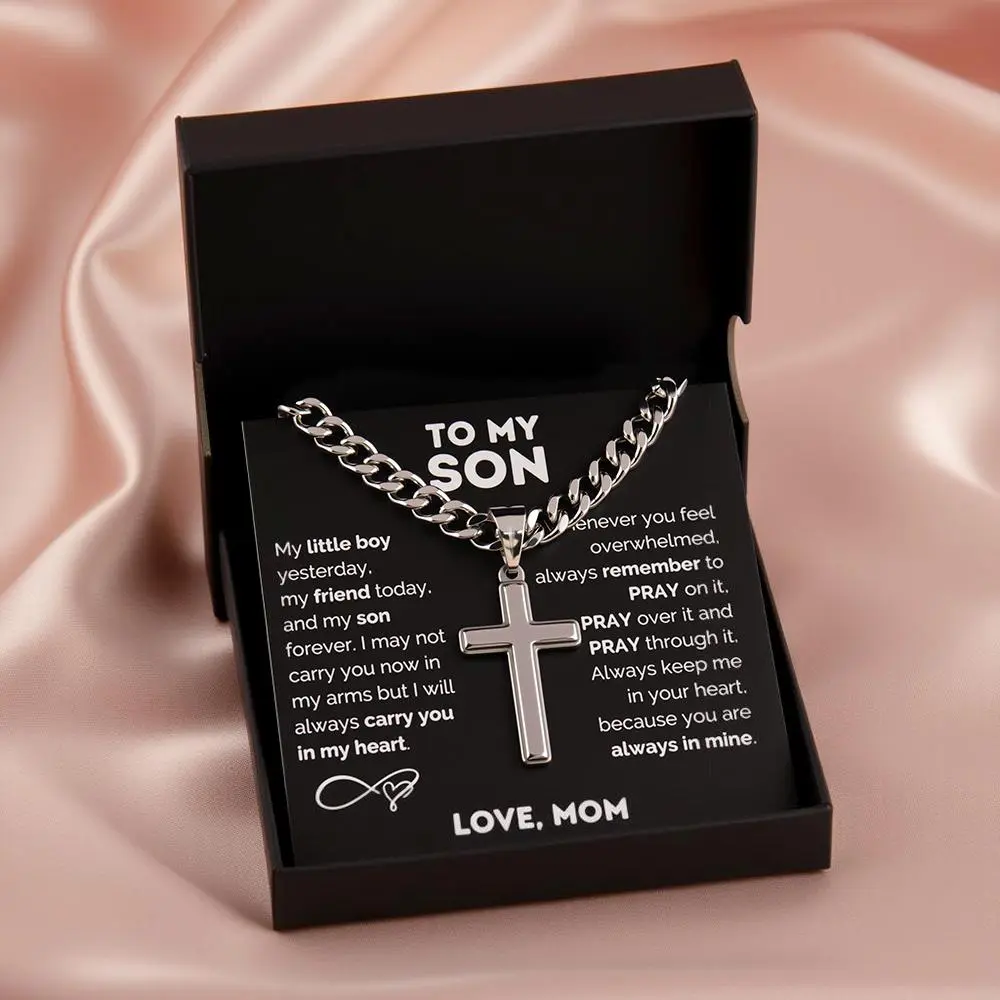 T Graduation Gifts-18+2 Inch Cross Necklace for Men Boys,American Flag Bible Verse 316L Stainless Steel Baptism Religious Christian First Communion Jewelry Gifts