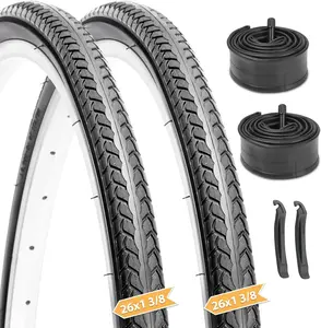 Hycline 26X1 3/8 Bike Tire Set: 2-Pack (37-590) Folding High-Density Bicycle Tires with Schrader Tubes & Tire Levers – Fits Vintage 26×1 3/8 City/Commuter Bikes
