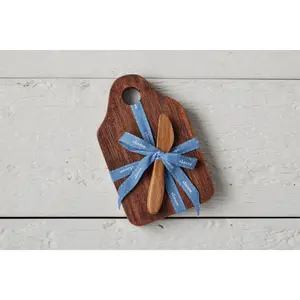 Mini Natural Appetizer Board with Spreader, Denim Blue Ribbon