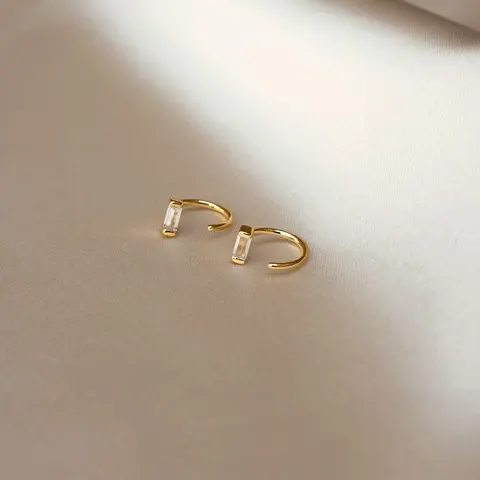 Shayla Baguette Huggies by Caitlyn Minimalist - Dainty Open Diamond Threader Hoop Earrings - Minimalist Jewelry - Sister Gift