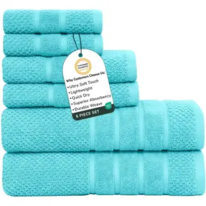 625 GSM Bath Towel Set of 6, Ultra Soft Highly Absorbent 2 Bath Towels, 2 Hand Towels  2 Washcloth - Luxury Quick Dry Shower Towels (Aqua)