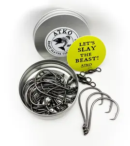 Atko Beast Slayer Circle Hooks - 20 Per Pack, Inline Eye Bend, Slight Offset, Wide Gap, Sharp Point, BFE Loaded, For Monster Fish & Big Baits