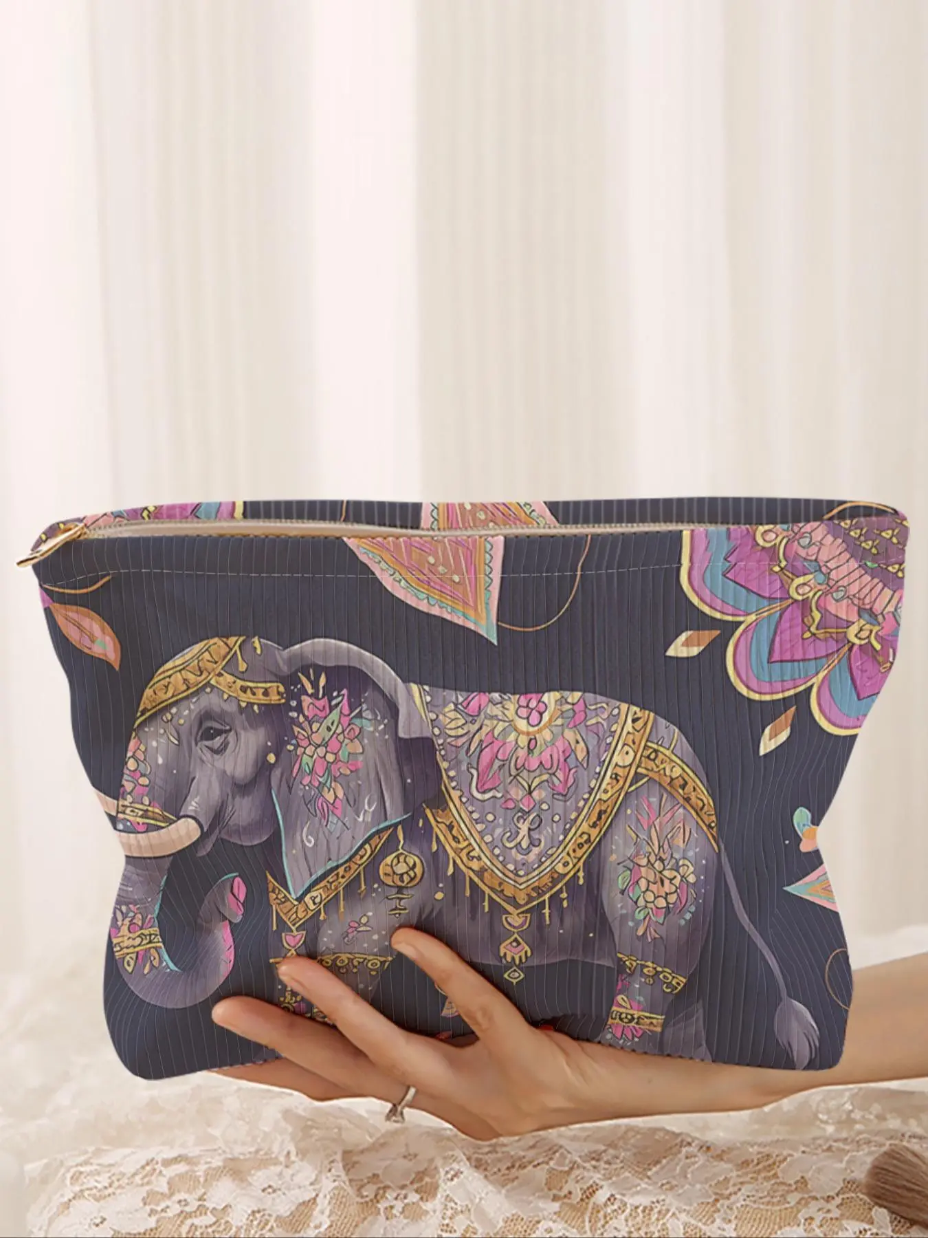 Elephant Pattern Makeup Bag, Casual Lightweight Multi-functional Fashion Leisure Makeup Bag, Travel Makeup Bag, Handheld Cosmetic Pouch, Suitable for Leisure Travel and Various Occasions, Cosmetics Bag, Cosmetic Bags