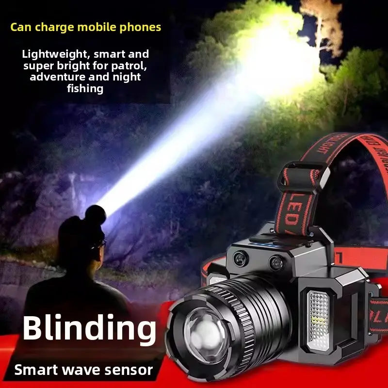 Rechargeable LED headlamp Waterproof Headlight Flashlight with IPX4 waterproof design, ideal for outdoor activities such as camping, fishing, cycling, and rock climbing Hiking Headlamp Waterproof Headlamps