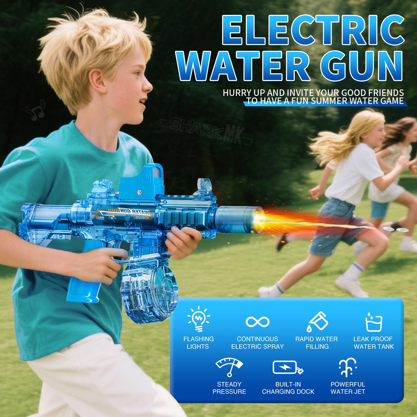 #Summervibes Ultimate Battle Electric Water Gun, Automatic Powerful Water Blaster with LED Glowing Muzzle, 320cc Large Capacity, 32FT Long Range, Summer Outdoor Shooting Toy for Kids & Adults Beach Pool Party