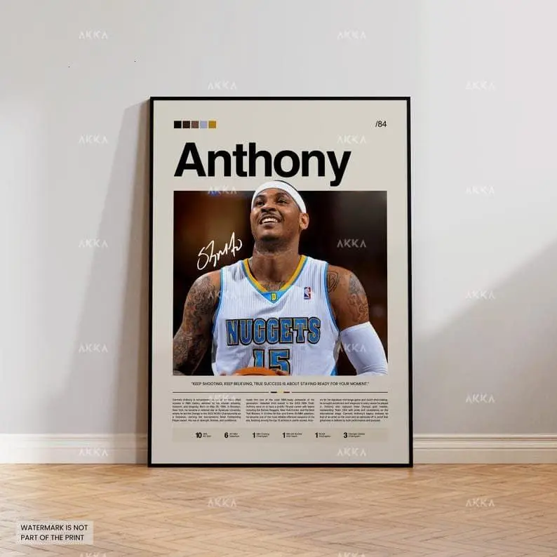 Carmelo Anthony Poster, Denver Nuggets Wall Art, NBA Print Decor, NBA Poster, Basketball Poster, NBA Basketball