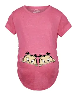 Maternity Peeking Twin Girls T Shirt Cute Adorable Pregnancy Tee for Mom to Be Funny Graphic Maternity Tee Cute Pregnancy Tees With Plus Sizes Pregnant Funny Maternity Short Sleeve Maternity Shirts Dark Grey