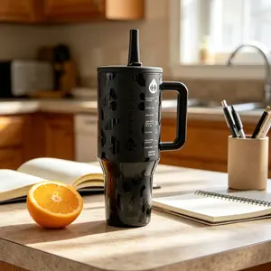 HydroJug 40oz Black Leopard Print Handle Tumbler Flask - Edgy Baddie Style, Portable, Insulated Stainless Steel Cup 100% Leakproof for Car & Commute Use, Flasks, for Children and Students for school