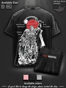 Red Rising Darrow of Lykos Oversize Cotton Washed T-Shirt, Rise for Mars Design Clothes, Dystopian Sci-Fi Fan Apparel, shirts  men Fabric Menswear