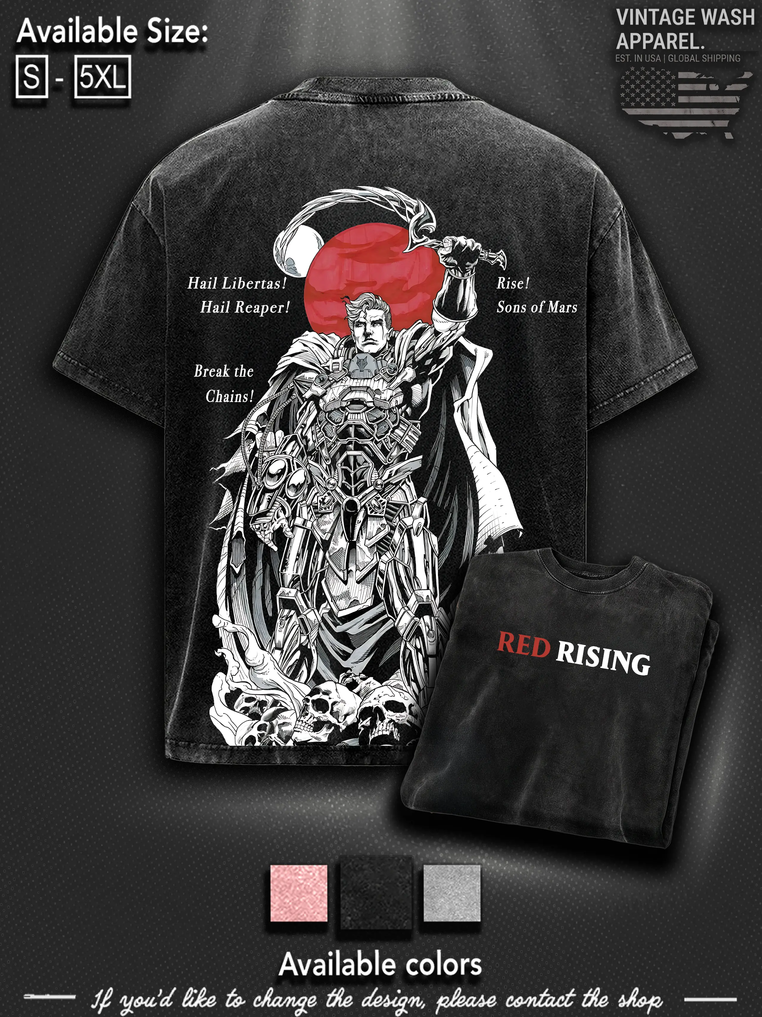 Red Rising Darrow of Lykos Oversize Cotton Washed T-Shirt, Rise for Mars Design Clothes, Dystopian Sci-Fi Fan Apparel, shirts  men Fabric Menswear