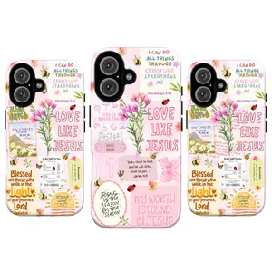 Christian Bible Verse Phone Case – Love Like Jesus Pink Floral Phone Cover for iPhone 17 16 15 14 13 12 11 Pro Max X XR XS 8 7 Plus SE & Galaxy S21–S25 | Faith-Based Collage, Jesus Scripture, Religious Quotes, Cottagecore Gift for Women Girls